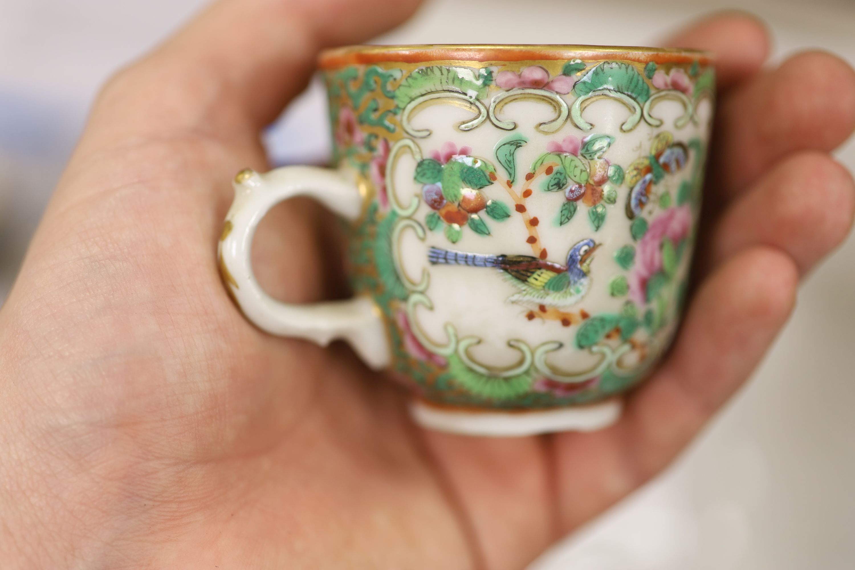 A 19th century Chinese famille rose five piece porcelain tea set